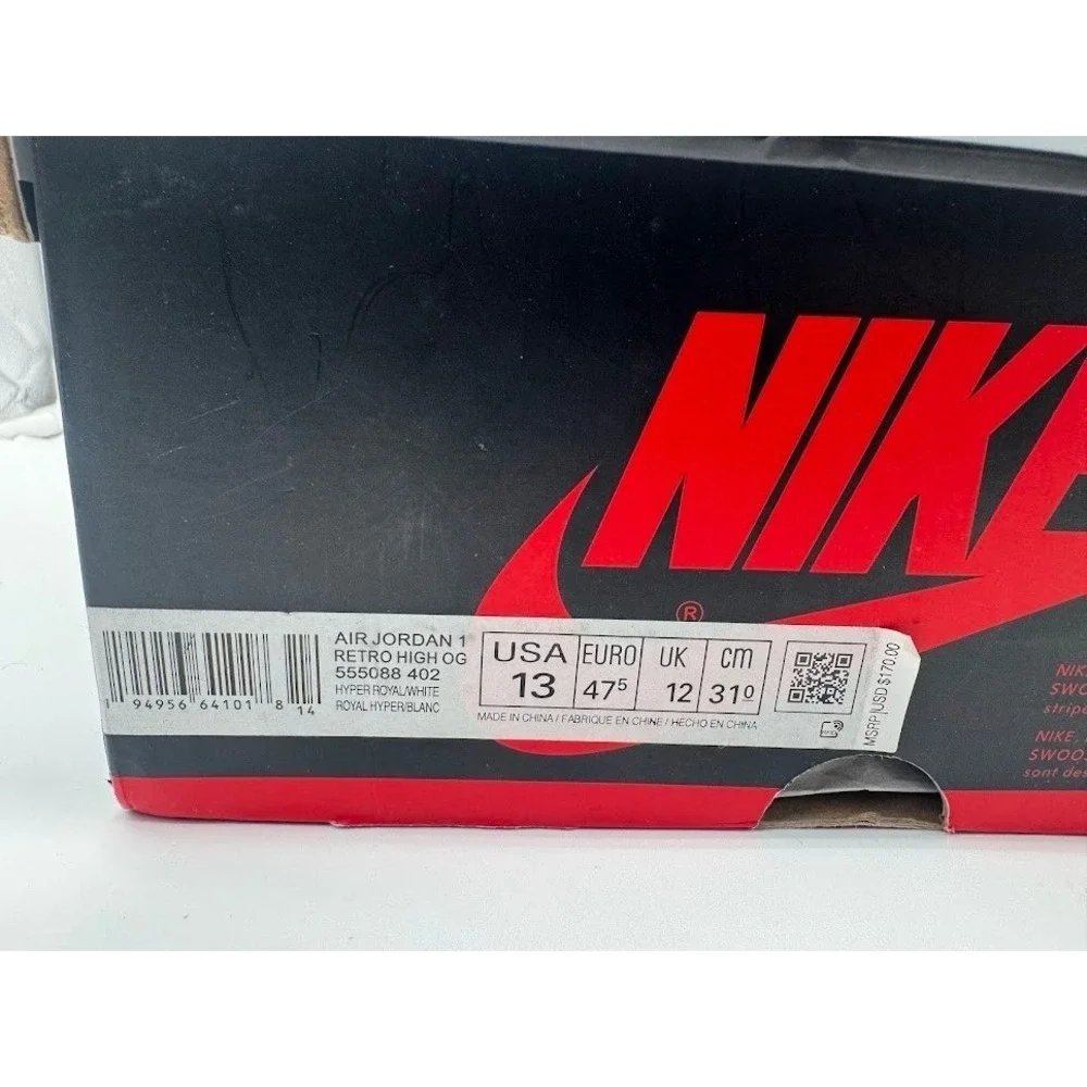 Nike Air Jordan 1 Retro High OG Hyper Royal Blue White Grey‎ 555088-402 Mens 13